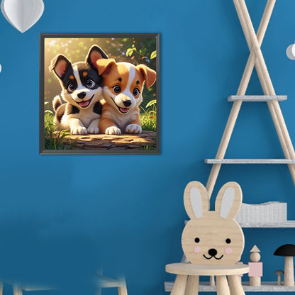 Two Puppies - Full Round Drill Diamond Painting 30*30CM