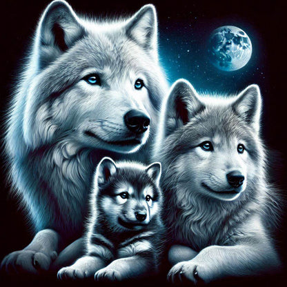 Wolf Under The Moon - Full Round Drill Diamond Painting 40*40CM