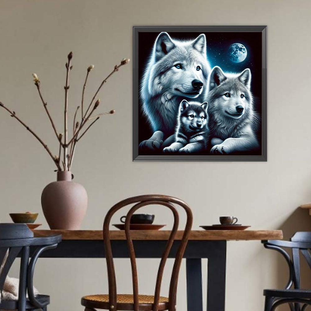 Wolf Under The Moon - Full Round Drill Diamond Painting 40*40CM
