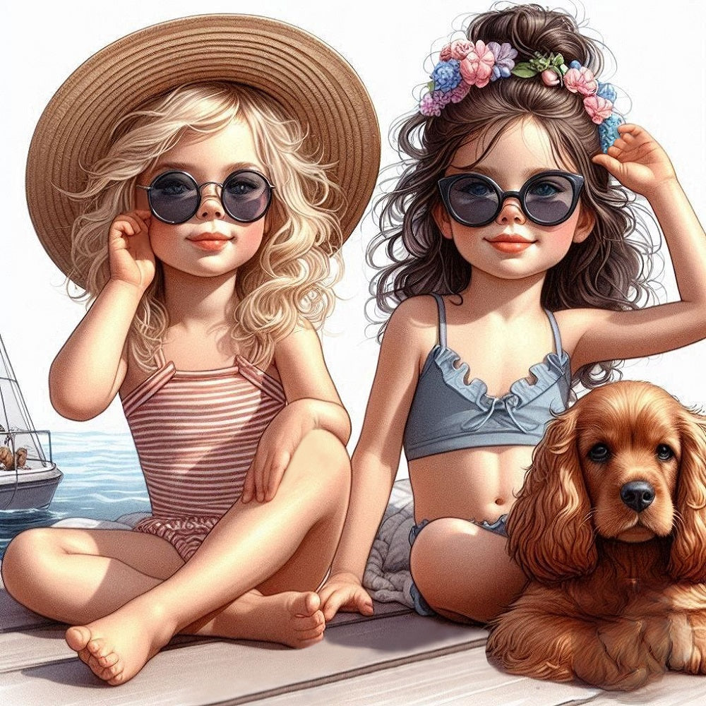Two Girls With Sunglasses - Full Round Drill Diamond Painting 40*40CM