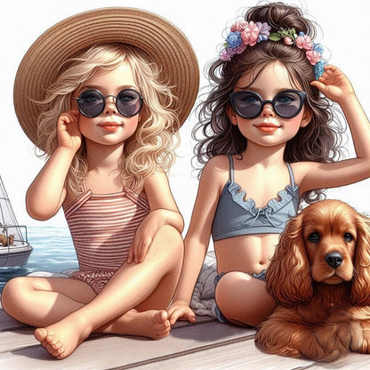 Two Girls With Sunglasses - Full Round Drill Diamond Painting 40*40CM