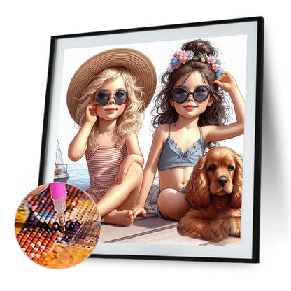 Two Girls With Sunglasses - Full Round Drill Diamond Painting 40*40CM