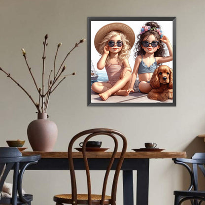 Two Girls With Sunglasses - Full Round Drill Diamond Painting 40*40CM