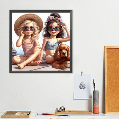Two Girls With Sunglasses - Full Round Drill Diamond Painting 40*40CM