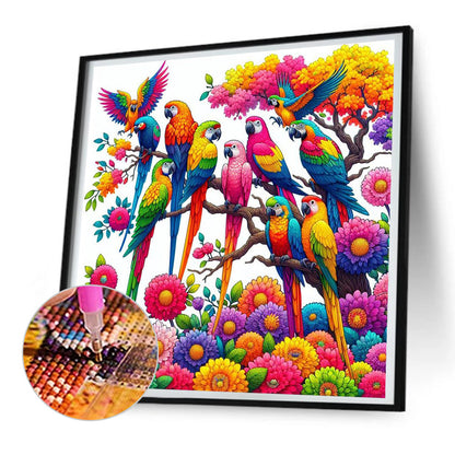 Colorful Parrots - Full Round Drill Diamond Painting 30*30CM