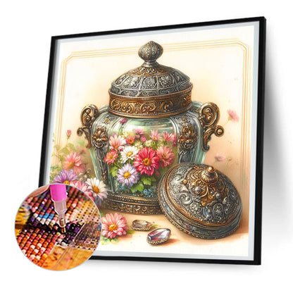 Glass Jars And Flowers - Full Round Drill Diamond Painting 30*30CM