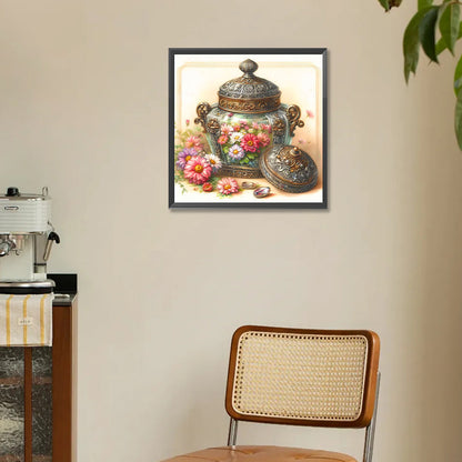 Glass Jars And Flowers - Full Round Drill Diamond Painting 30*30CM