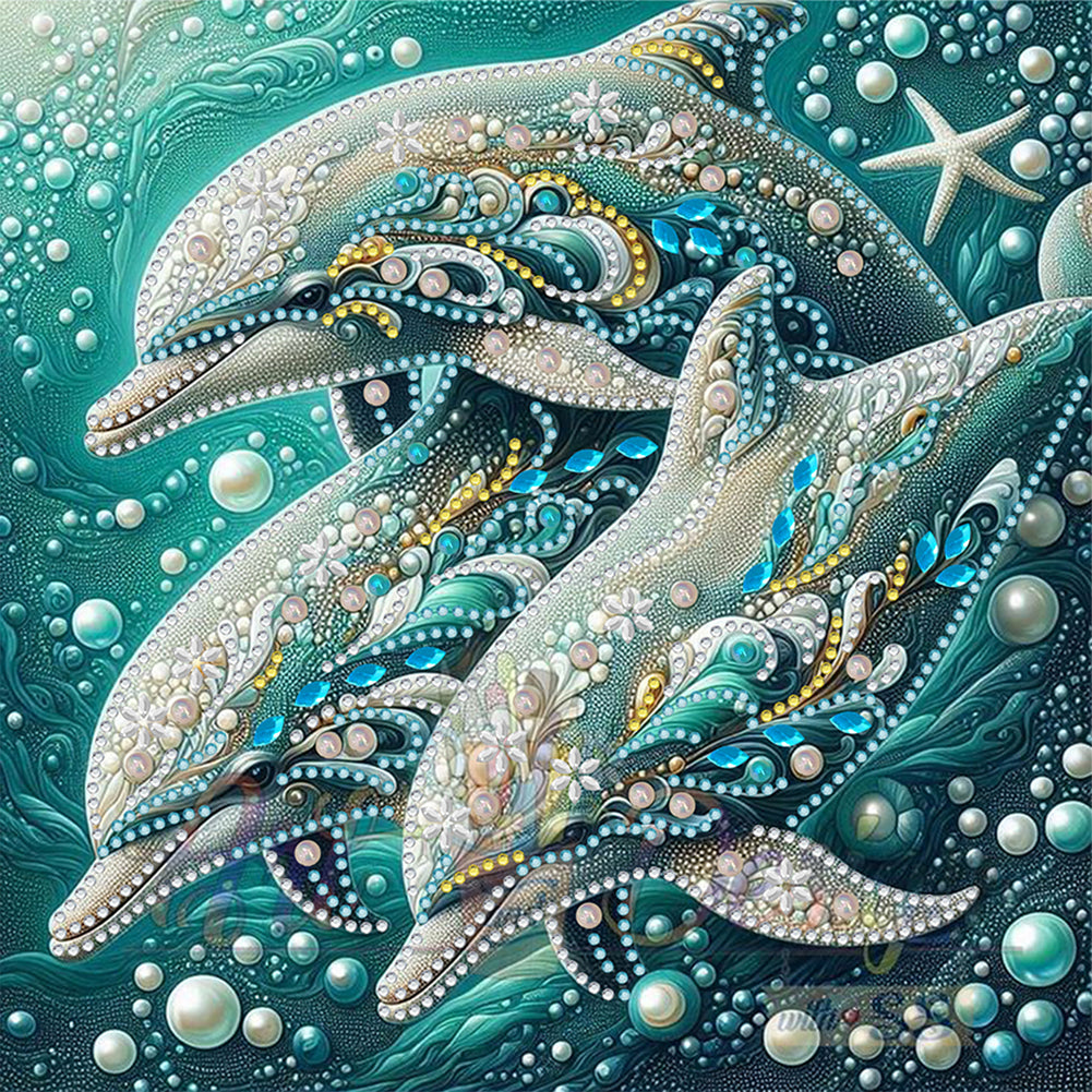 Marine Animals Dolphins - Special Shaped Drill Diamond Painting 30*30CM