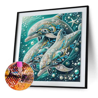Marine Animals Dolphins - Special Shaped Drill Diamond Painting 30*30CM