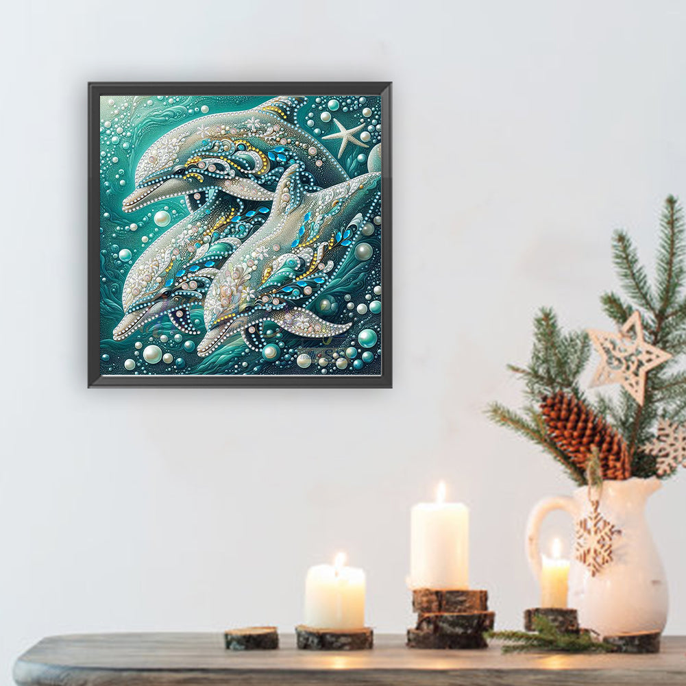 Marine Animals Dolphins - Special Shaped Drill Diamond Painting 30*30CM