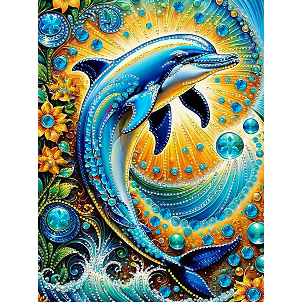 Marine Animals Dolphins - Special Shaped Drill Diamond Painting 30*40CM