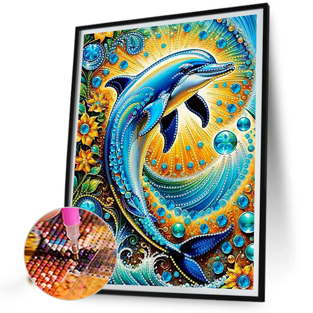 Marine Animals Dolphins - Special Shaped Drill Diamond Painting 30*40CM