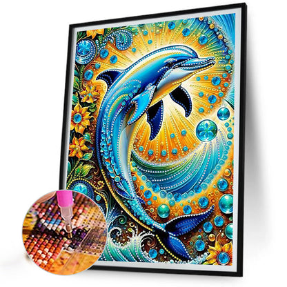 Marine Animals Dolphins - Special Shaped Drill Diamond Painting 30*40CM