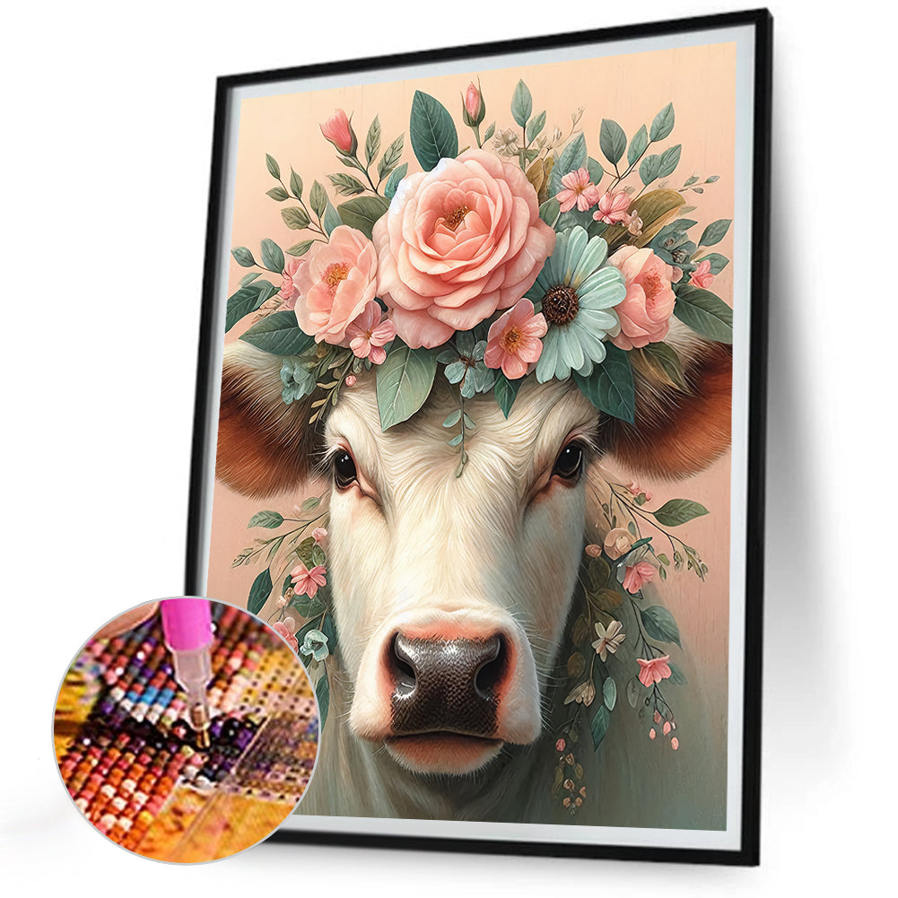Flower Cows - Full Round Drill Diamond Painting 30*40CM