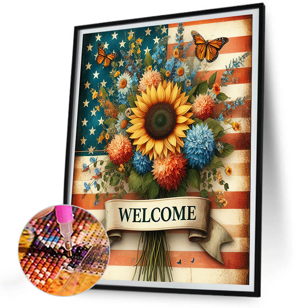 Union Flag Sunflowers - Full Round Drill Diamond Painting 30*40CM