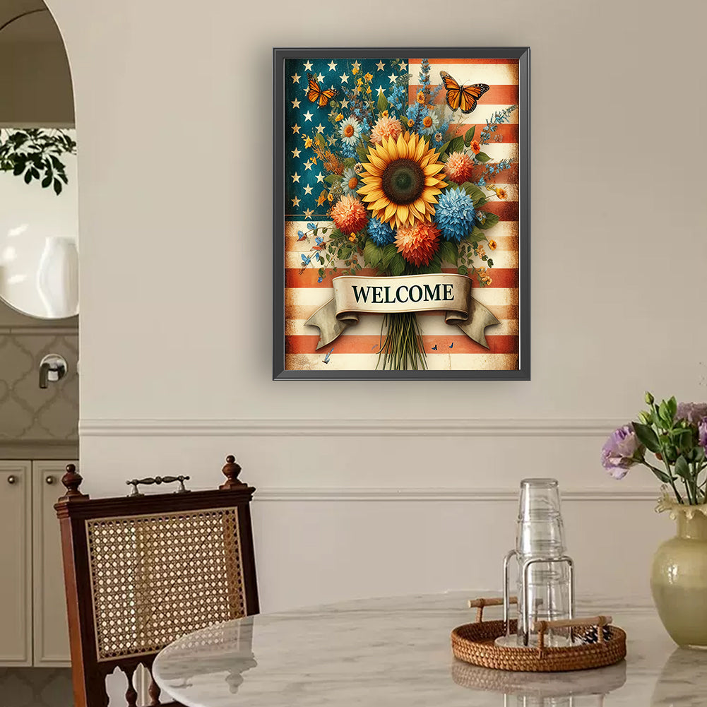 Union Flag Sunflowers - Full Round Drill Diamond Painting 30*40CM