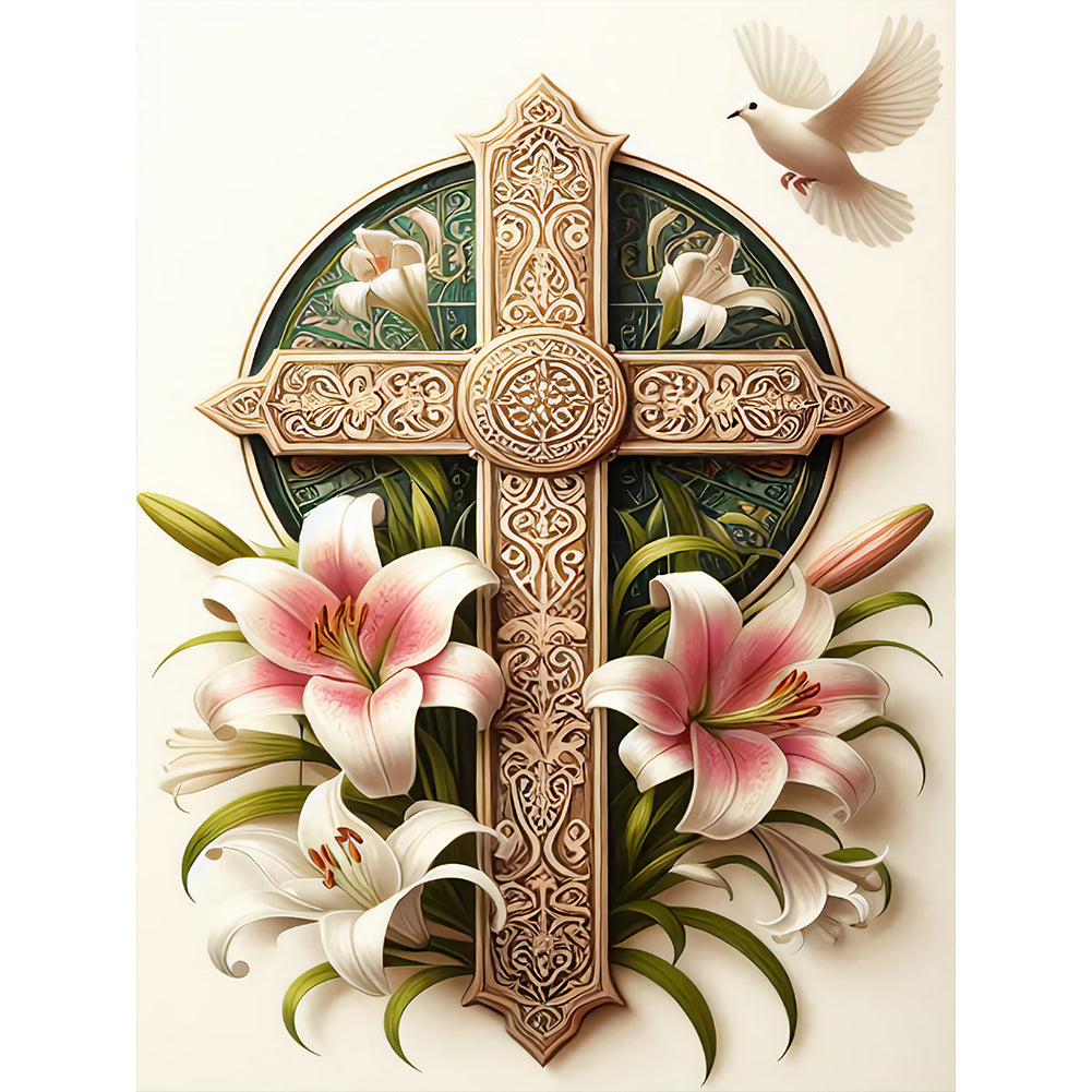 Flower Cross - Full Round Drill Diamond Painting 30*40CM