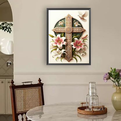 Flower Cross - Full Round Drill Diamond Painting 30*40CM