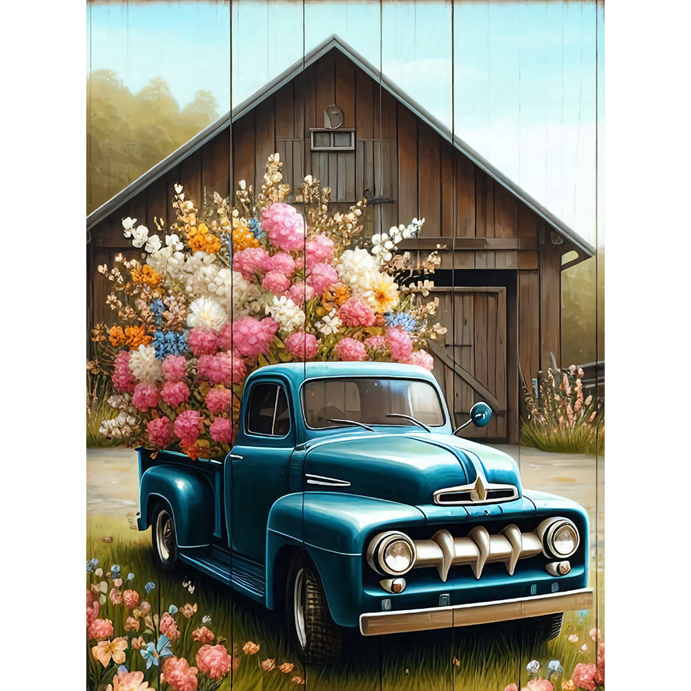 Flower Classic Car - Full Round Drill Diamond Painting 30*40CM