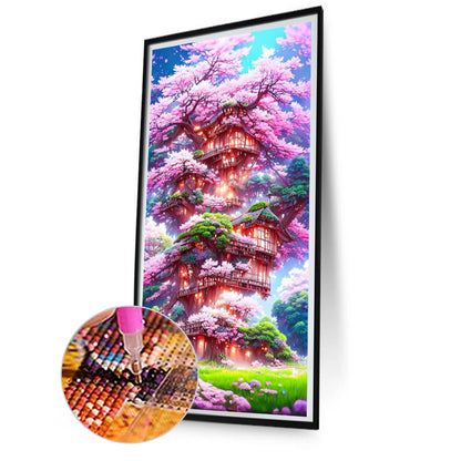 Cherry Tree House - Full AB Round Drill Diamond Painting 40*80CM