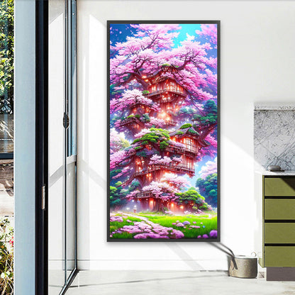 Cherry Tree House - Full AB Round Drill Diamond Painting 40*80CM