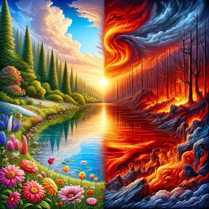 Landscape Painting Of Rebirth And War - Full Round Drill Diamond Painting 40*40CM
