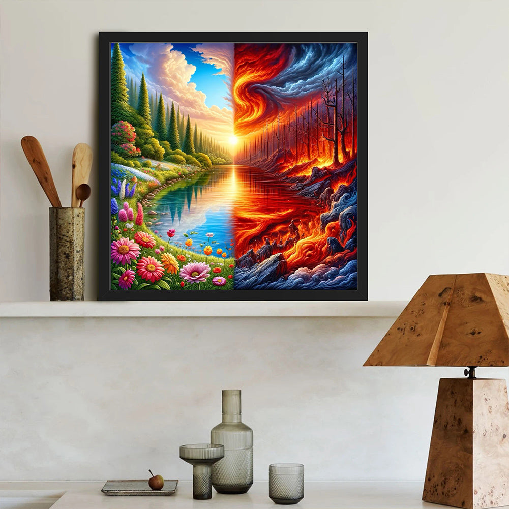 Landscape Painting Of Rebirth And War - Full Round Drill Diamond Painting 40*40CM
