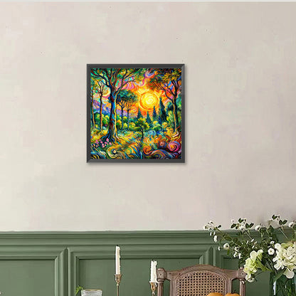 Landscape Painting Of Sunrise Forest - Full Round Drill Diamond Painting 40*40CM