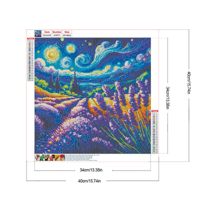 Landscape Painting Of Lavender Field - Full Round Drill Diamond Painting 40*40CM