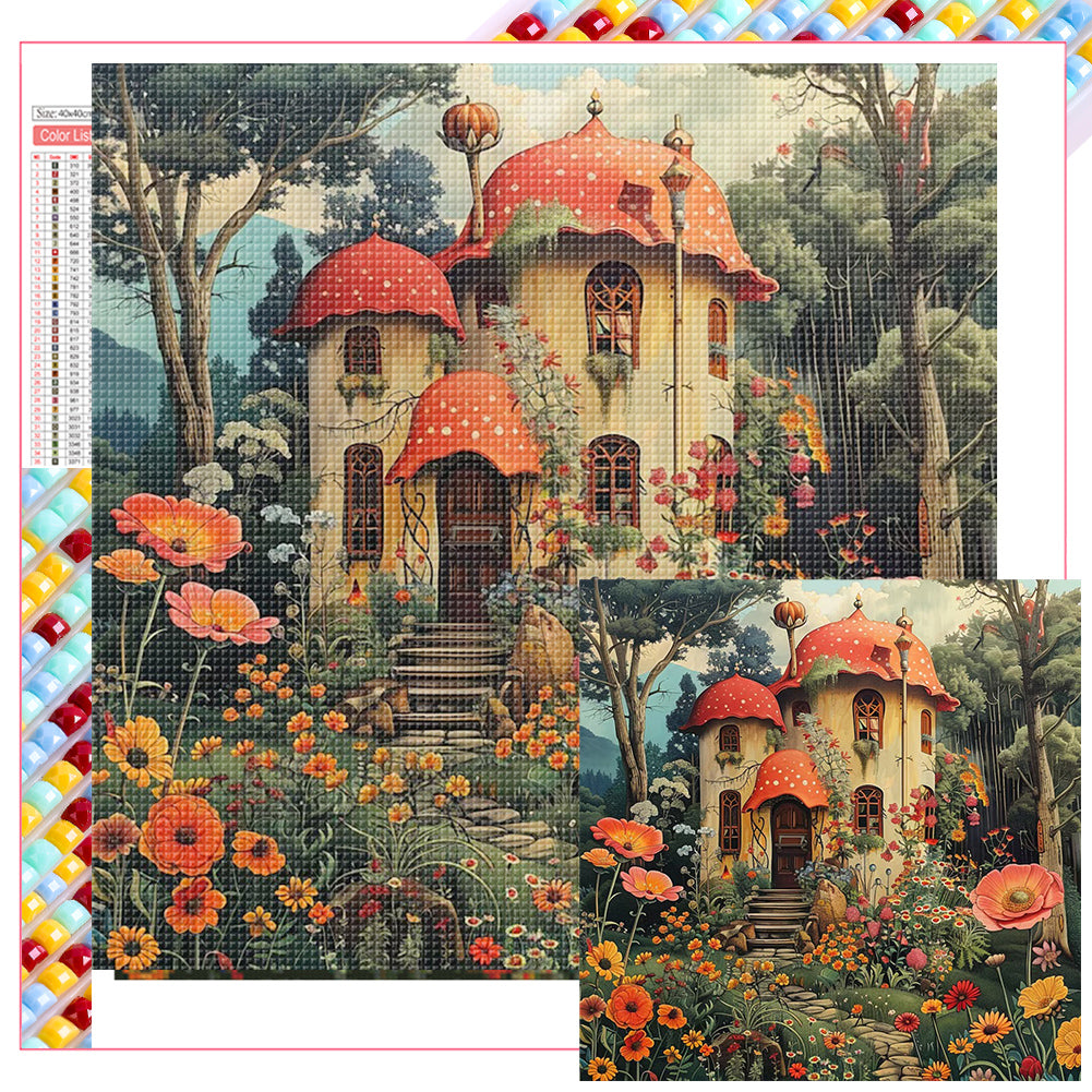 Mushroom House - Full Square Drill Diamond Painting 40*40CM