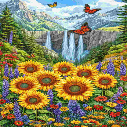 Waterfall And Flowers - Full Round Drill Diamond Painting 40*70CM