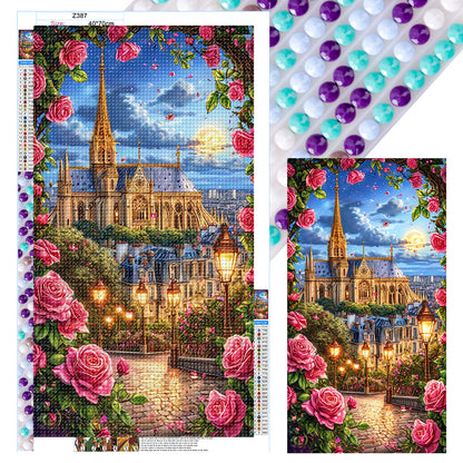 Flowers And Castle - Full Round Drill Diamond Painting 40*70CM