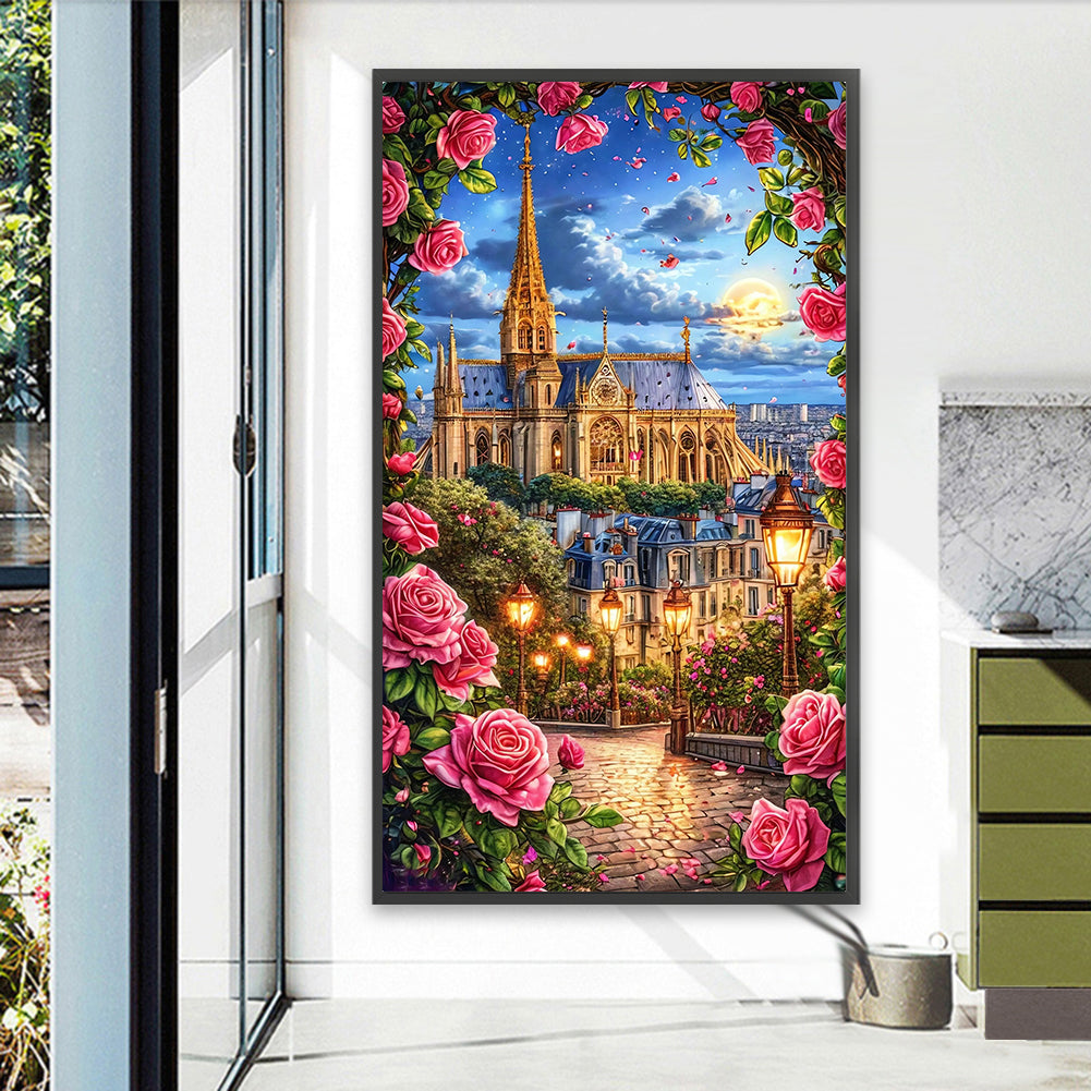 Flowers And Castle - Full Round Drill Diamond Painting 40*70CM