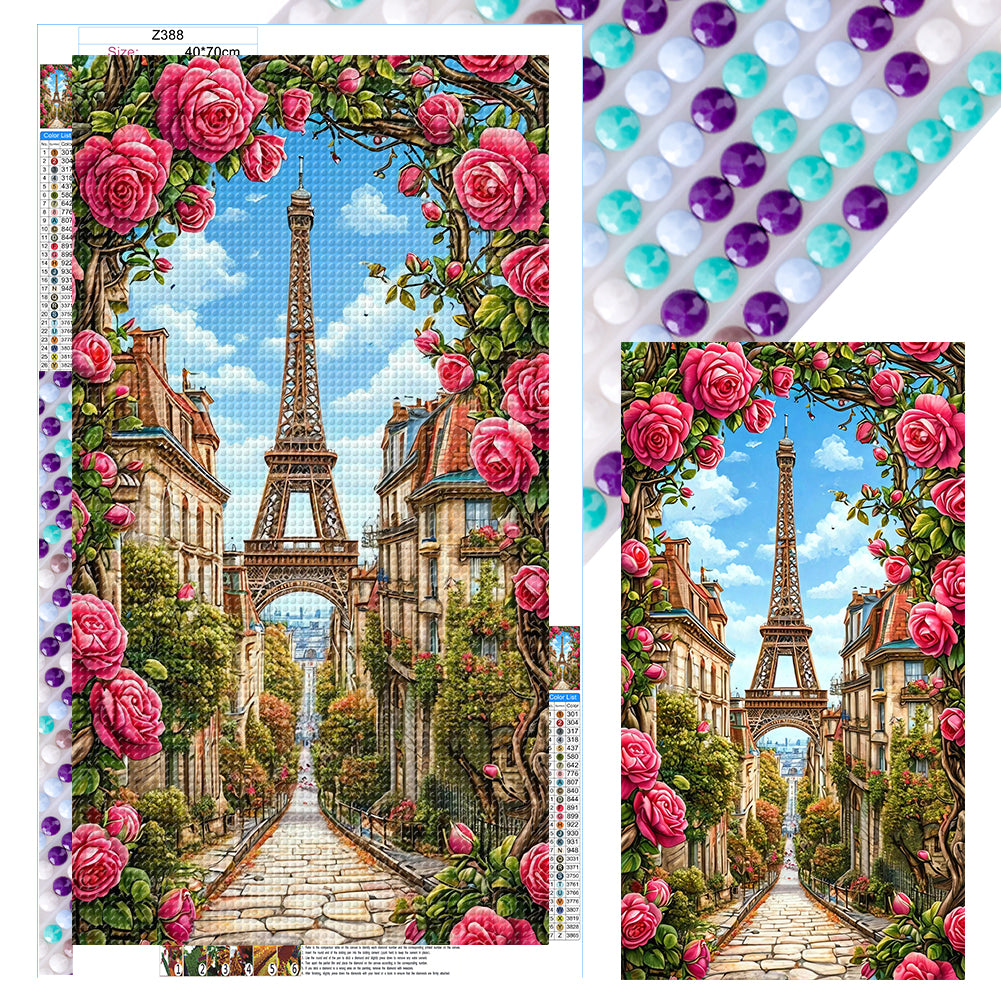 Eiffel Tower And Flowers - Full Round Drill Diamond Painting 40*70CM
