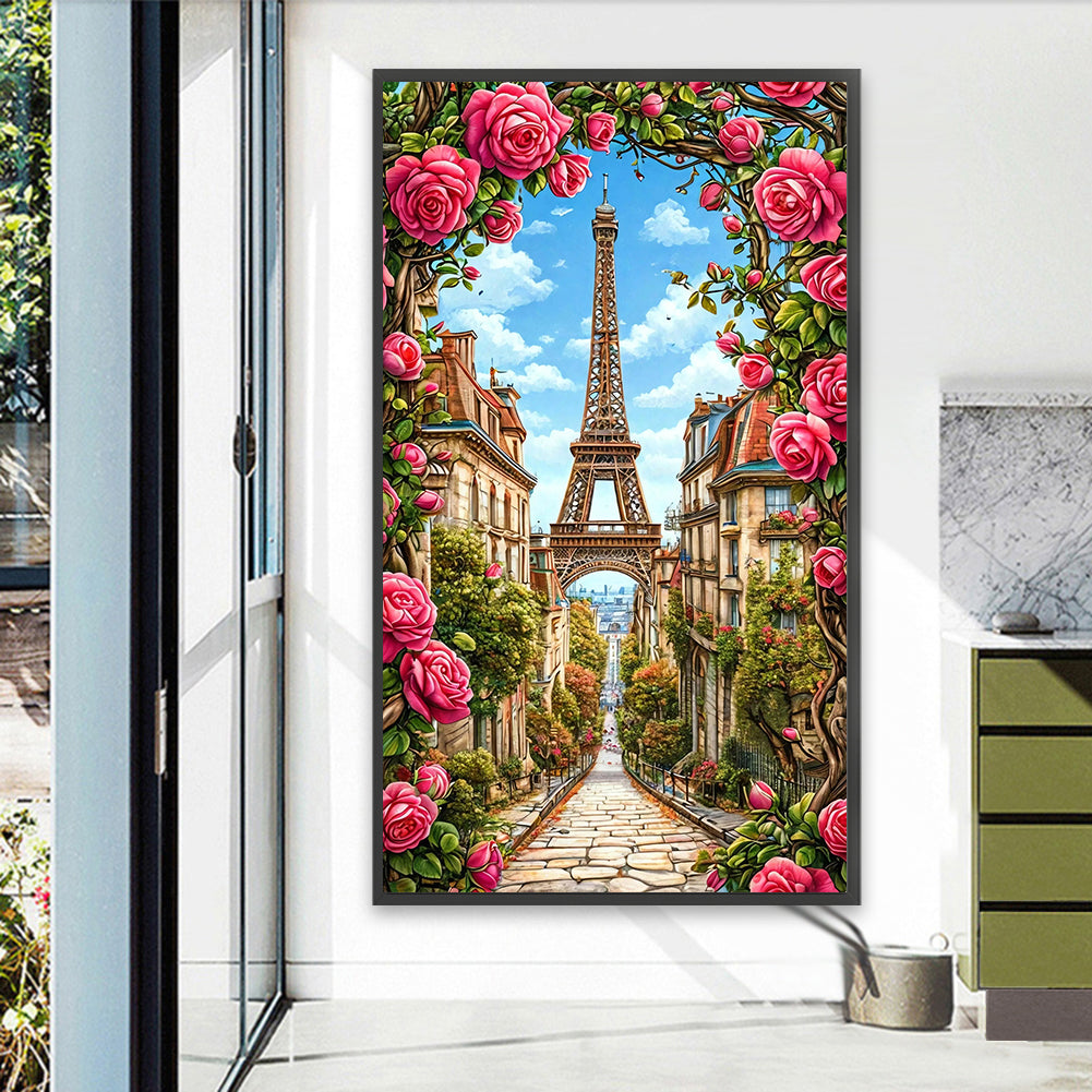 Eiffel Tower And Flowers - Full Round Drill Diamond Painting 40*70CM