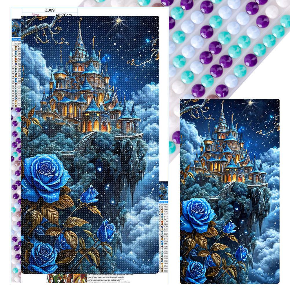 Castle And Blue Enchantress Flowers - Full Round Drill Diamond Painting 40*70CM