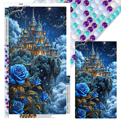 Castle And Blue Enchantress Flowers - Full Round Drill Diamond Painting 40*70CM