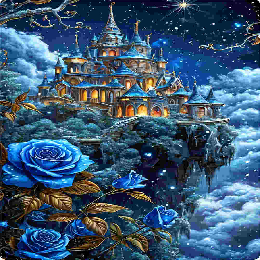Castle And Blue Enchantress Flowers - Full Round Drill Diamond Painting 40*70CM
