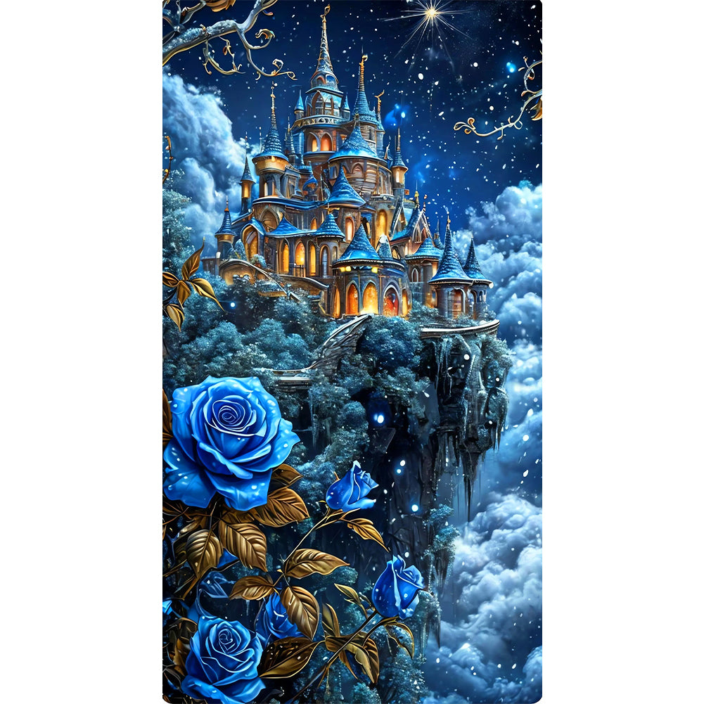 Castle And Blue Enchantress Flowers - Full Round Drill Diamond Painting 40*70CM