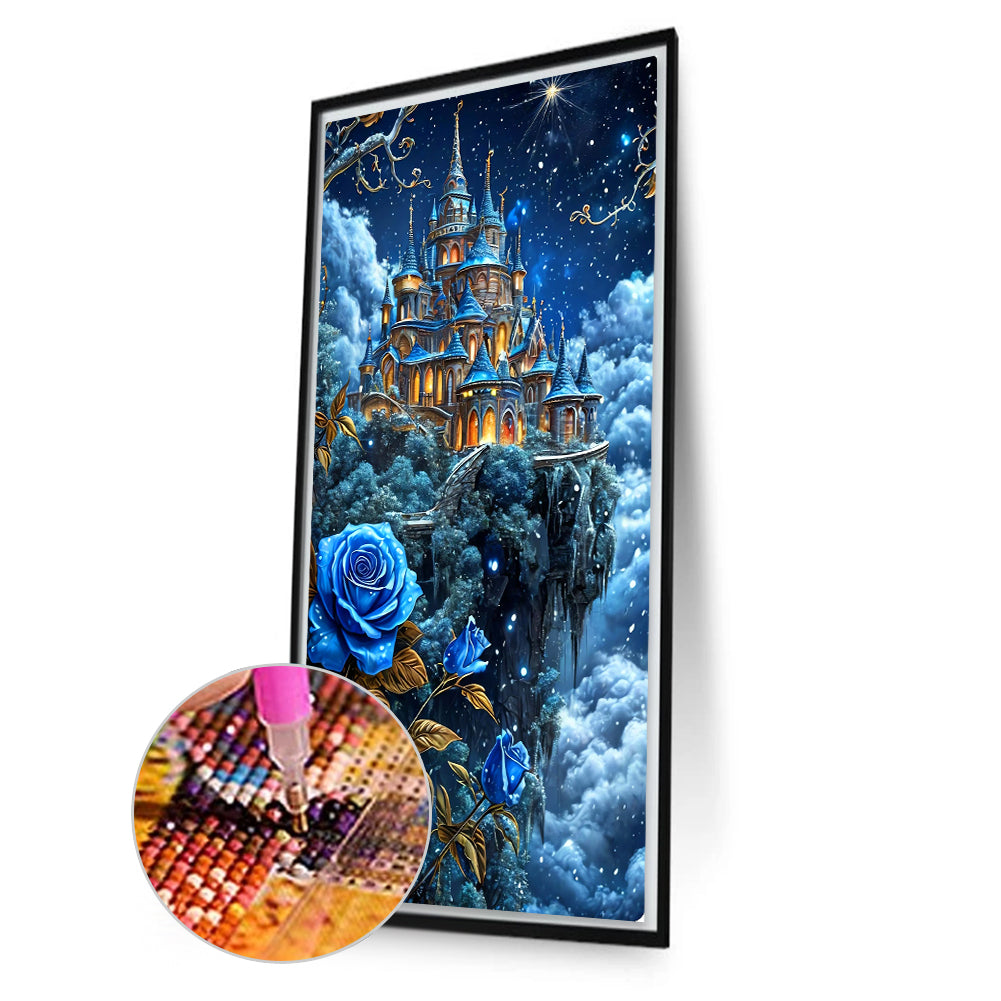 Castle And Blue Enchantress Flowers - Full Round Drill Diamond Painting 40*70CM