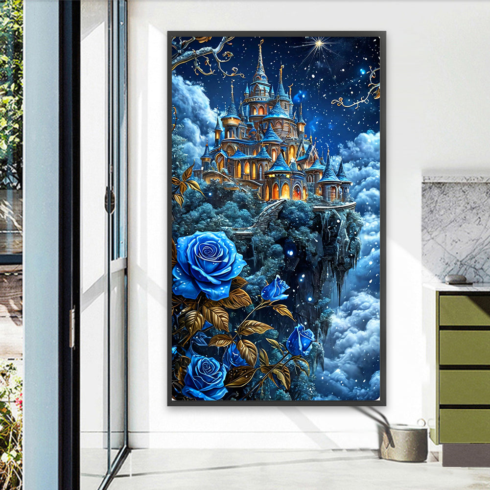 Castle And Blue Enchantress Flowers - Full Round Drill Diamond Painting 40*70CM