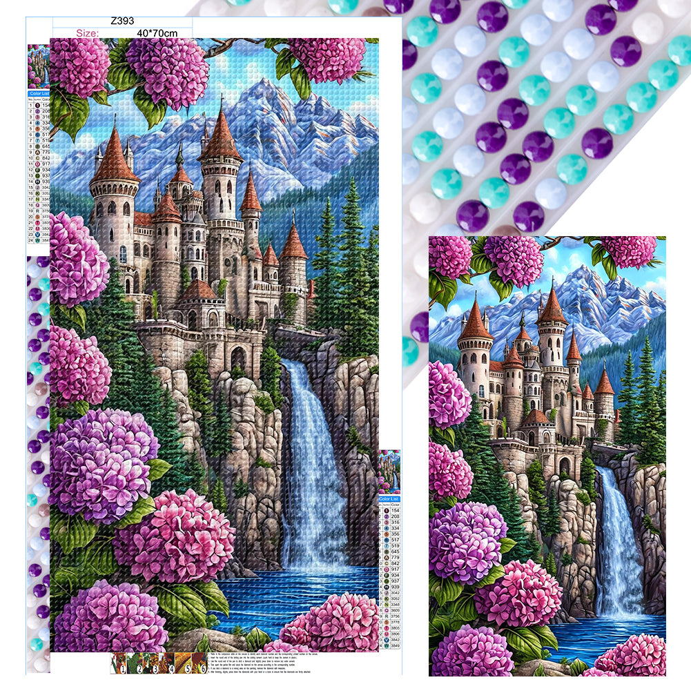Castle And Waterfall - Full Round Drill Diamond Painting 40*70CM