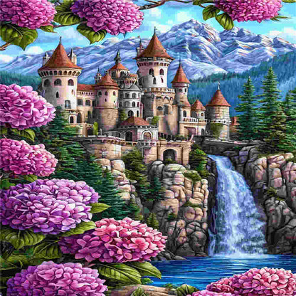 Castle And Waterfall - Full Round Drill Diamond Painting 40*70CM