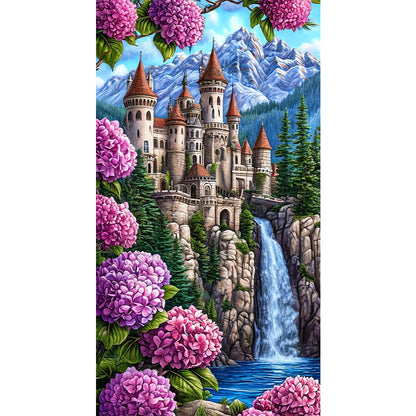 Castle And Waterfall - Full Round Drill Diamond Painting 40*70CM