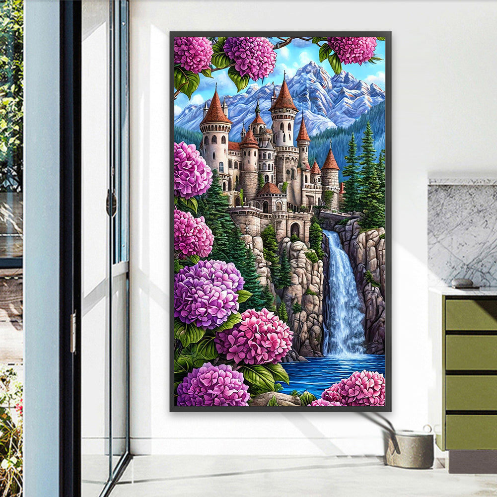 Castle And Waterfall - Full Round Drill Diamond Painting 40*70CM