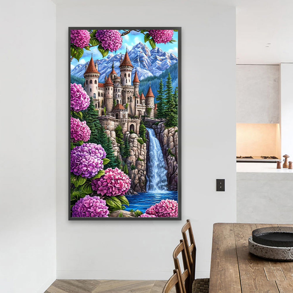 Castle And Waterfall - Full Round Drill Diamond Painting 40*70CM