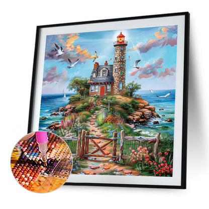Cottages By The Sea - Full Round Drill Diamond Painting 50*50CM