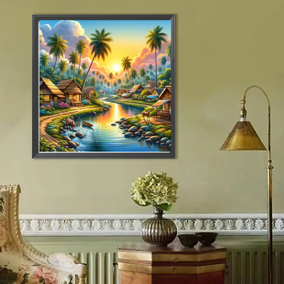 Cottages By The River - Full Round Drill Diamond Painting 50*50CM