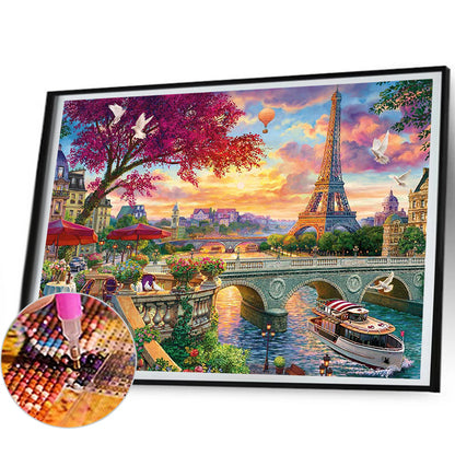 Eiffel Tower Scenery - Full Round Drill Diamond Painting 50*35CM
