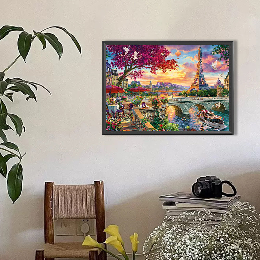 Eiffel Tower Scenery - Full Round Drill Diamond Painting 50*35CM